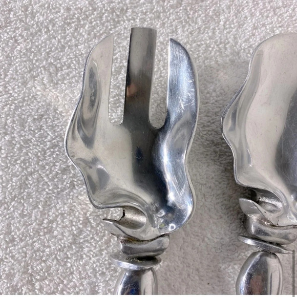 Vintage X-Large Pebbled Stemmed  Serving Spoon & Fork - Picture 9 of 11